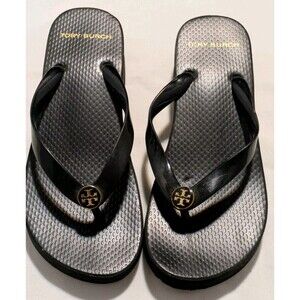 Tory Burch Women's Thandie US 6 Blk  Platform Wedge Slip-On Flip Flops Sandals